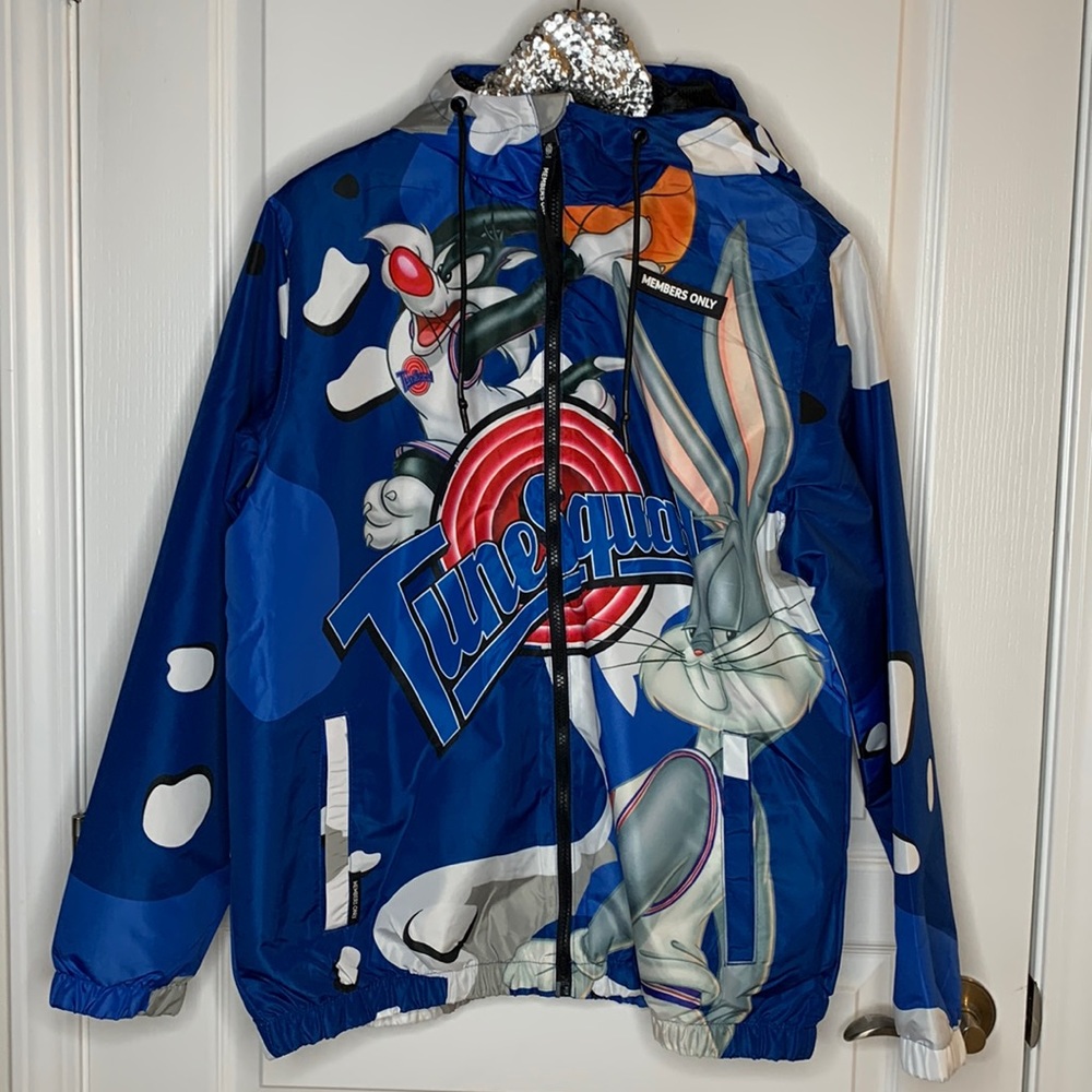 🔅Space Jam x Members Only Windbreaker Mens Medium Navy Bugs Bunny Taz Sylvester